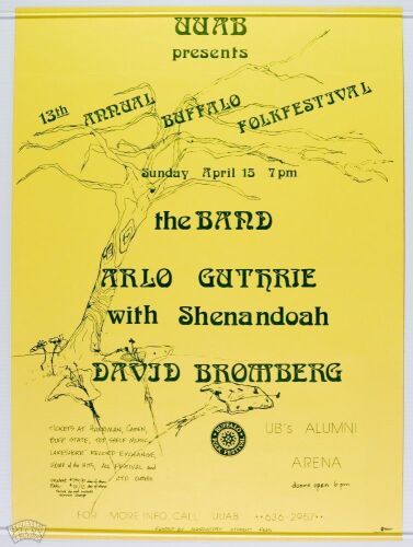 1984 The Band Arlo Guthrie David Bromberg Buffalo Folk Fest UB Alumni Arena Poster Near Mint 85