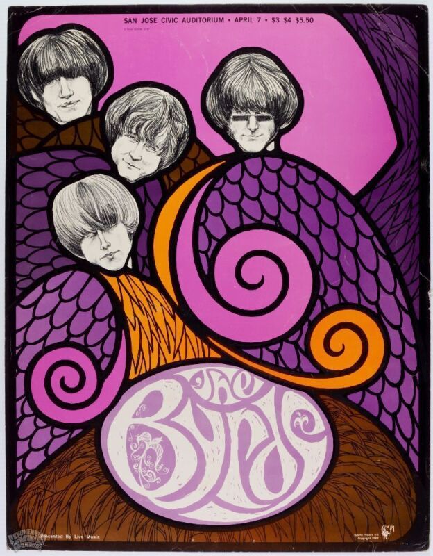 1967 The Byrds San Jose Civic Auditorium Poster Excellent 75