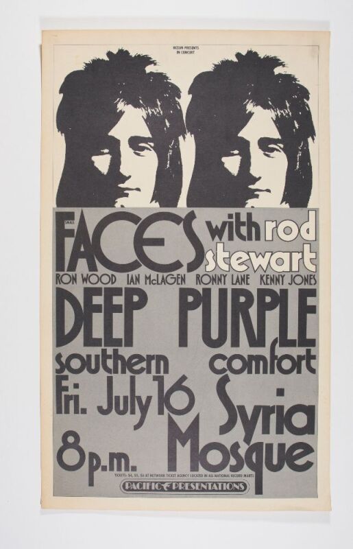1971 Small Faces with Rod Stewart Deep Purple Syria Mosque Pittsburgh Poster Excellent 71