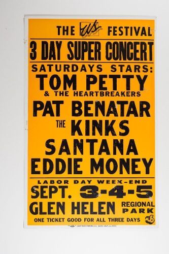 1982 The Us Festival Tom Petty Pat Benatar Glen Helen Regional Park Poster Extra Fine 61