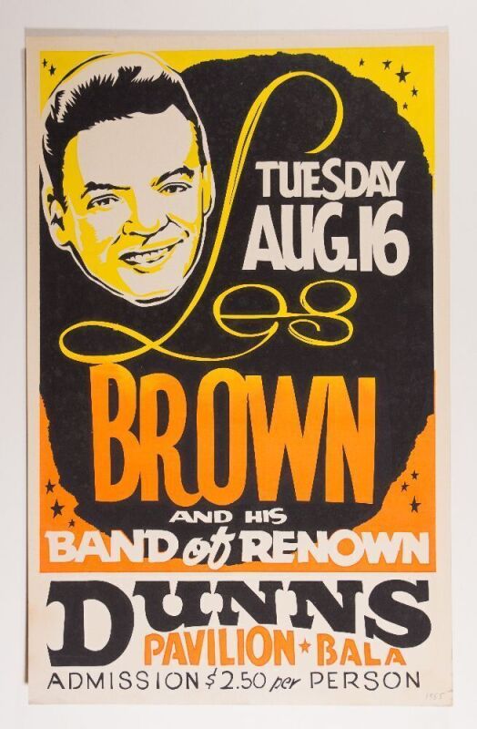 1955 Les Brown & His Band of Renown Dunns Pavilion Ontario Cardboard Poster Excellent 79
