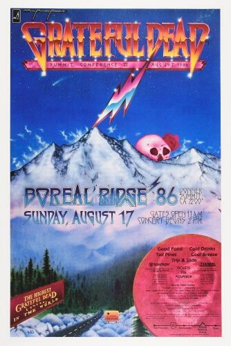 1986 Grateful Dead Boreal Ridge Summit Poster Near Mint 87