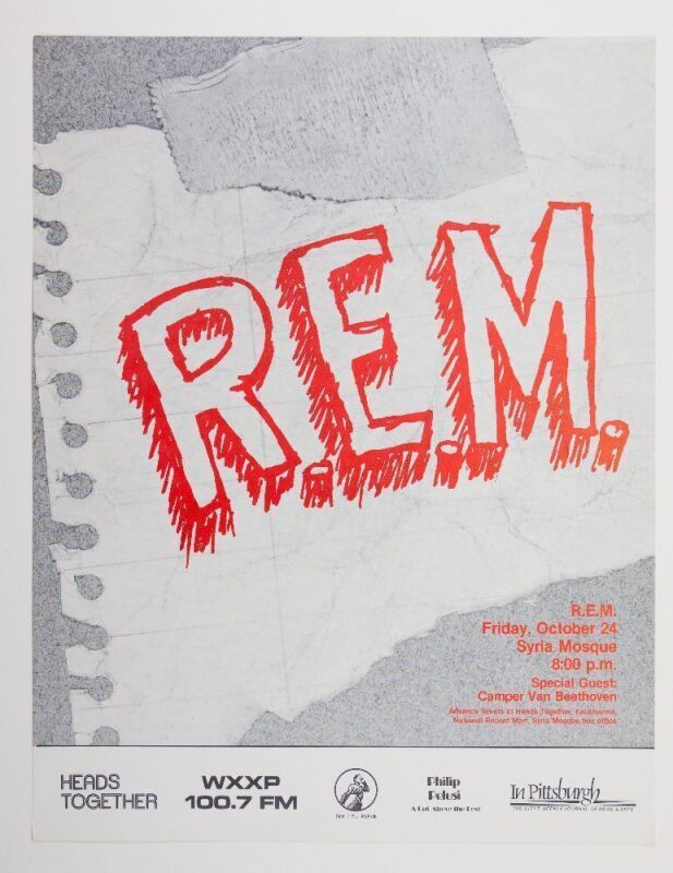 1986 R.E.M. Camper Van Beethoven Syria Mosque Pittsburgh Poster Near Mint 87