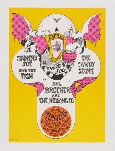 1967 Big Brother Janis Joplin Country Joe California Hall Handbill Near Mint 89