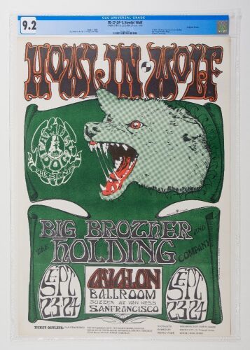 1966 FD-27 Howlin' Wolf Big Brother Avalon Ballroom Poster CGC 9.2