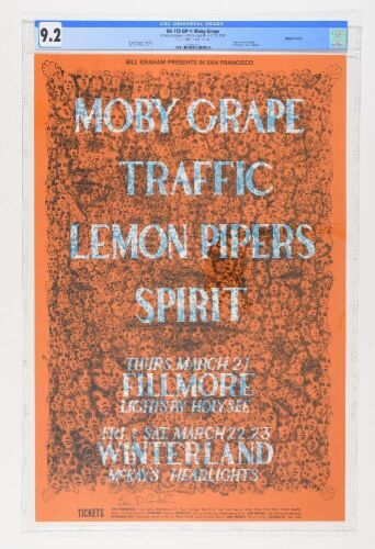 1968 BG-112 Traffic Moby Grape Spirit Fillmore & Winterland Signed Conklin Poster CGC 9.2