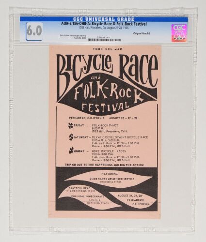 1966 AOR-2.186 Grateful Dead Pescadero IDES Hall Bicycle Race & Folk Rock Festival Handbill CGC 6.0