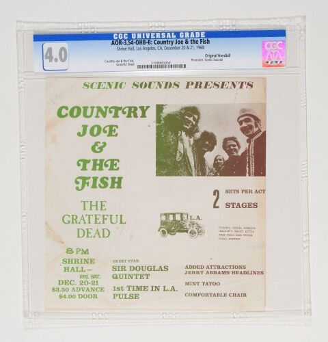 1968 AOR-3.54 Grateful Dead Country Joe & The Fish Shrine Hall Los Angeles Handbill CGC 4.0