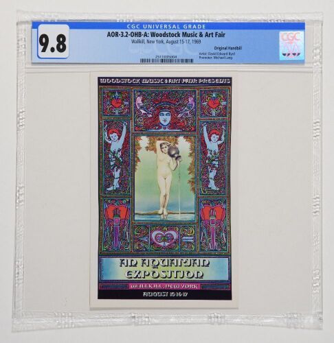 1969 AOR-3.2 David Byrd Woodstock Festival Wallkill Handbill CGC 9.8