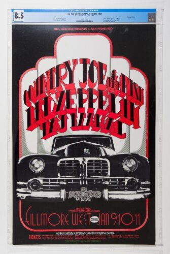 1969 BG-155 Led Zeppelin Country Joe Fillmore West Poster CGC 8.5