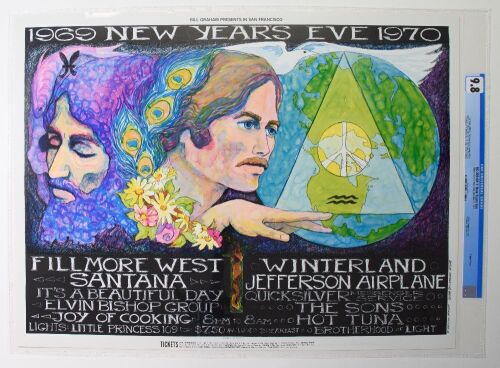 1969 BG-209 Jefferson Airplane Santana Hot Tuna NYE Winterland & Fillmore West Poster CGC 9.8