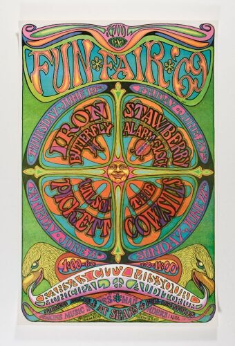 1969 Iron Butterfly Municipal Auditorium Kansas City Fun Fair Poster Near Mint 87