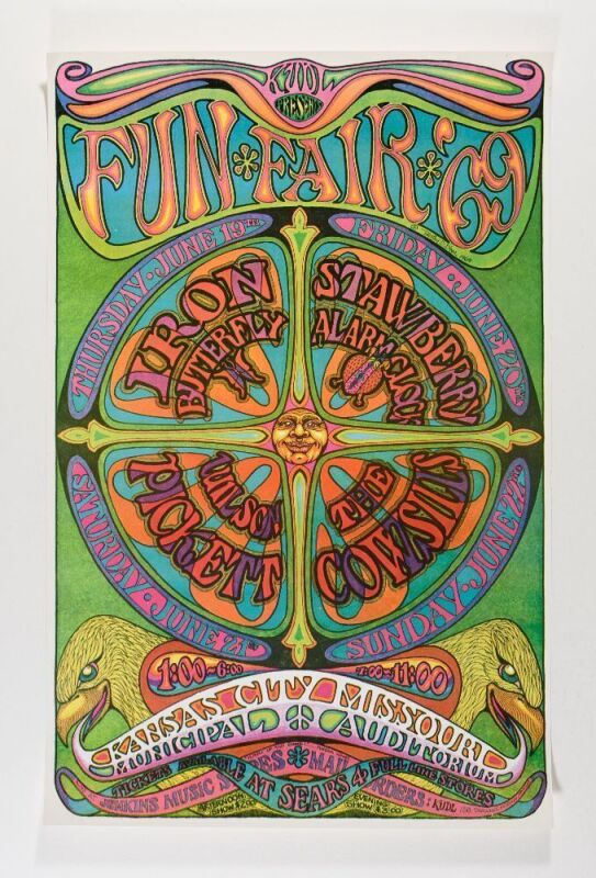 1969 Iron Butterfly Municipal Auditorium Kansas City Fun Fair Poster Near Mint 87