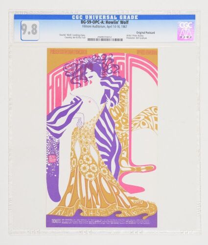 1967 BG-59 Howlin' Wolf Country Joe Fillmore Auditorium Postcard CGC 9.8