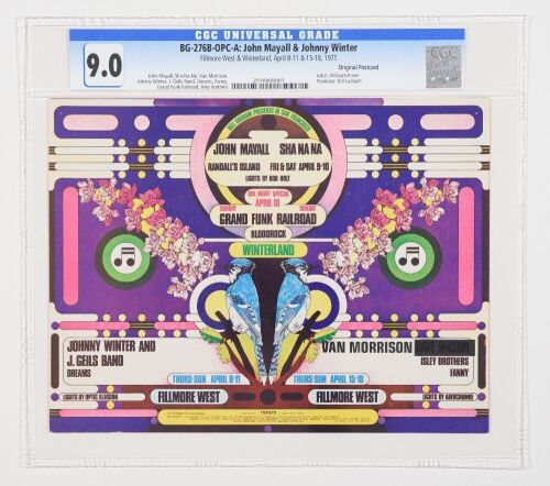 1971 BG-276-B Van Morrison John Mayall Johnny Winter Fillmore West & Winterland Postcard CGC 9.0