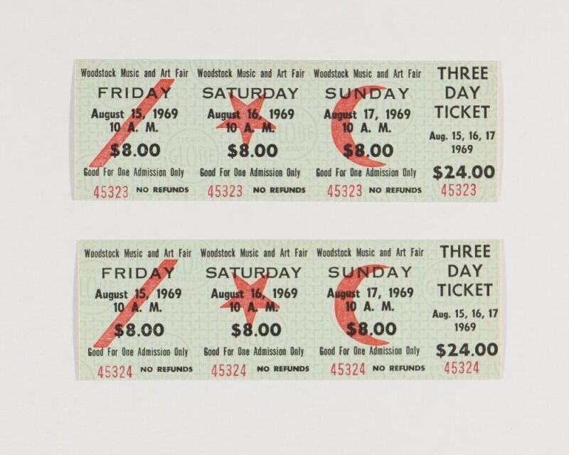 1969 Pair of Woodstock Music & Art Festival Three Day Unused Tickets Mint 93