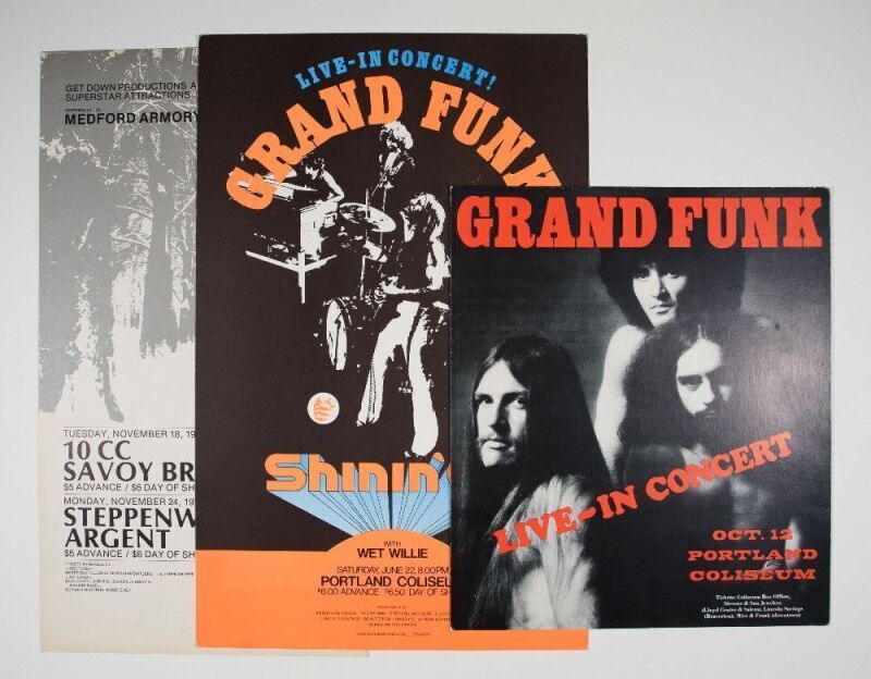 Lot of 3 Grand Funk Savoy Brown Steppenwolf Medford & Portland Oregon Posters Not Graded