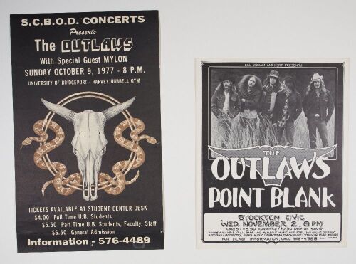 Lot of 2 The Outlaws Stockton Civic & University of Bridgeport Posters Excellent 79