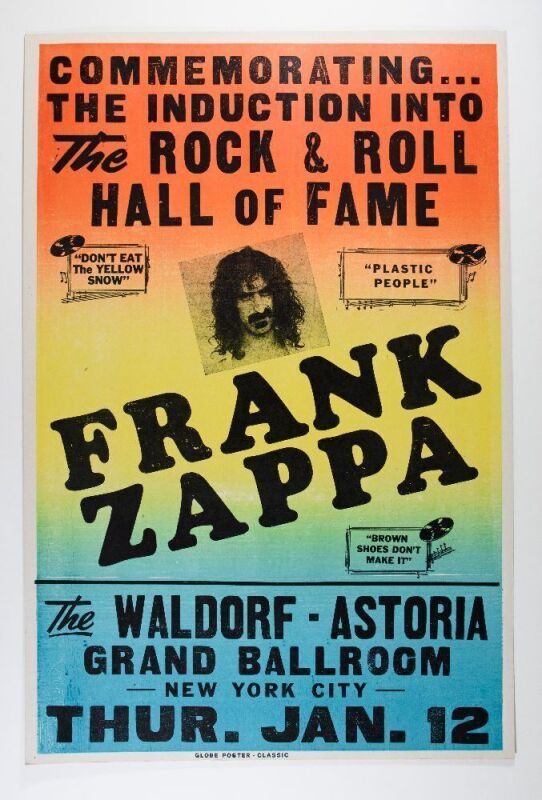 1995 Frank Zappa Rock & Roll Hall of Fame Globe Cardboard RP Poster Near Mint 89