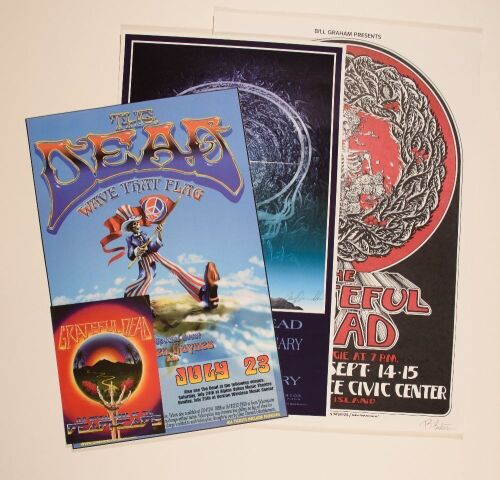 Lot of 4 Grateful Dead Related Posters & Flyer 2 Are Signed Not Graded