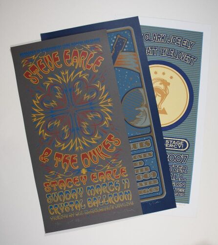 Lot of 3 Gary Houston Guy Clark Jorma Kaukonen Steve Earle LE Posters Signed Houston Not Graded