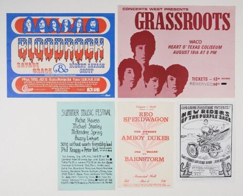Lot of 5 Richie Havens REO Speedwagon Grassroots NRPS Robert Savage Handbills Not Graded
