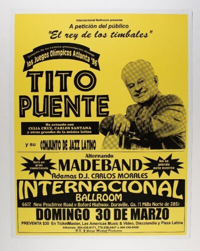 1996 Tito Puente International Ballroom Cardboard Poster Near Mint 81