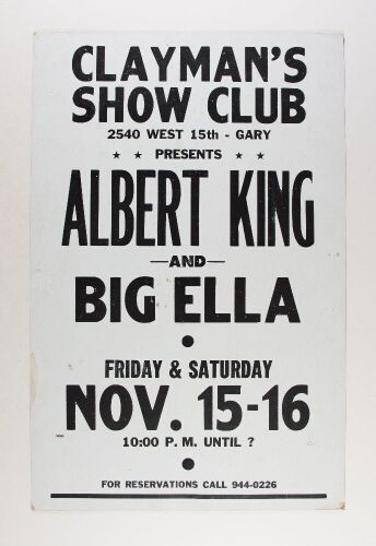 1974 Albert King Big Ella Clayman's Show Club Cardboard Poster Fine 59