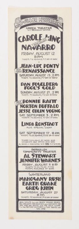 1977 KISS Bonnie Raitt Linda Rondstadt Concord Pavilion & Greek Theater Flyer Extra Fine 69