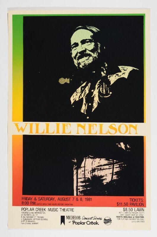 1981 Willie Nelson Poplar Creek Music Theatre Poster Near Mint 81