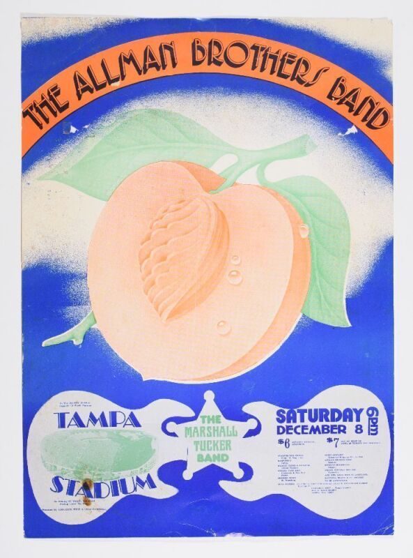 1973 The Allman Brothers Band The Marshall Tucker Band Tampa Stadium Poster Extra Fine 65