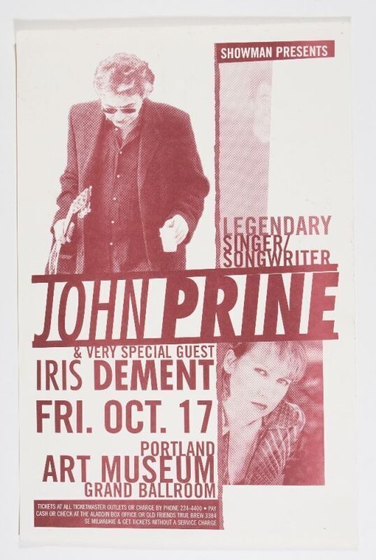 1997 John Prine Iris Dement Portland Art Museum Grand Ballroom Poster Excellent 75