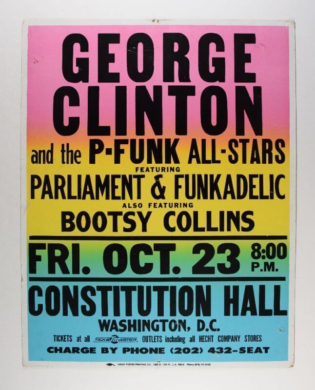 1987 George Clinton & The P-Funk All Stars Parliament Constitution Hall Cardboard Poster Fine 55