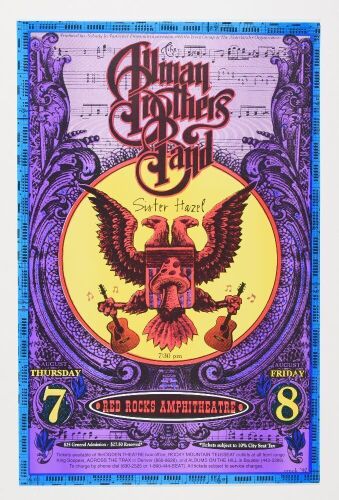 1997 EMEK Allman Brothers Band Red Rocks Amphitheater Poster Near Mint 85