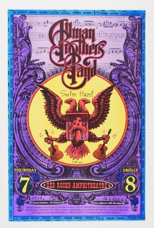 1997 EMEK Allman Brothers Band Red Rocks Amphitheater Poster Near Mint 85