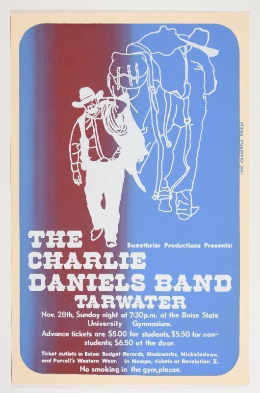 1976 Charlie Daniels Band Boise State University Gymnasium Poster Near Mint 87