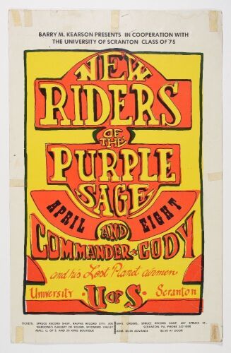 1975 New Riders of the Purple Sage Commander Cody University of Scranton Cardboard Poster Extra Fine 61