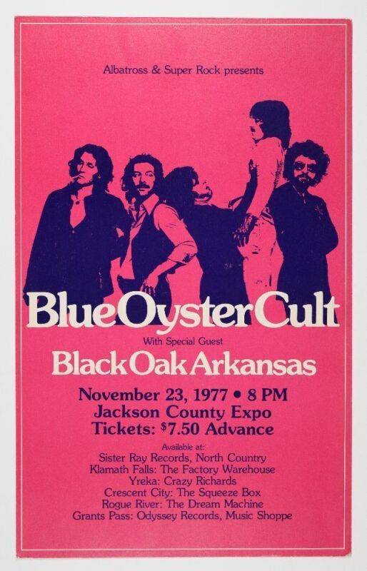 1977 Blue Oyster Cult Black Oak Arkansas Jackson County Expo Center Cardboard Poster Excellent 79