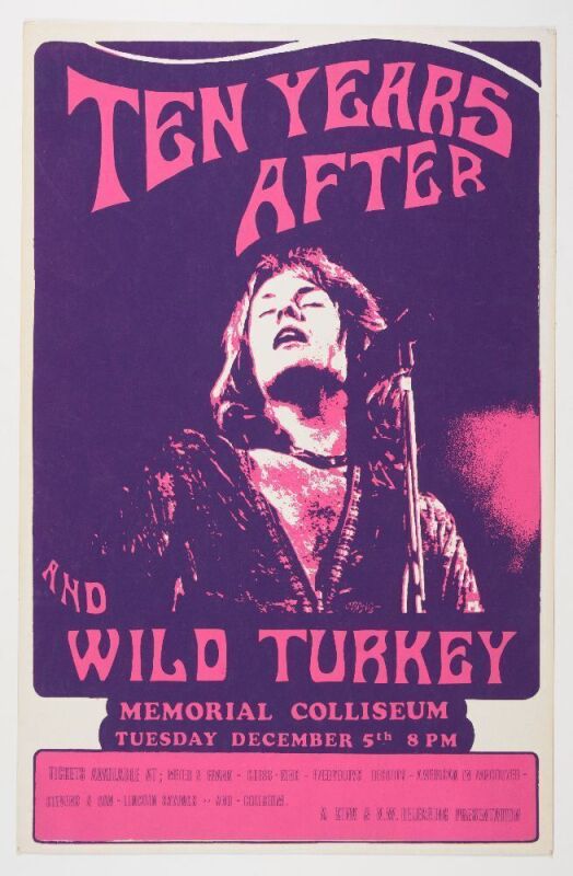 1972 Ten Years After Wild Turkey Portland Memorial Coliseum Cardboard Poster Near Mint 81