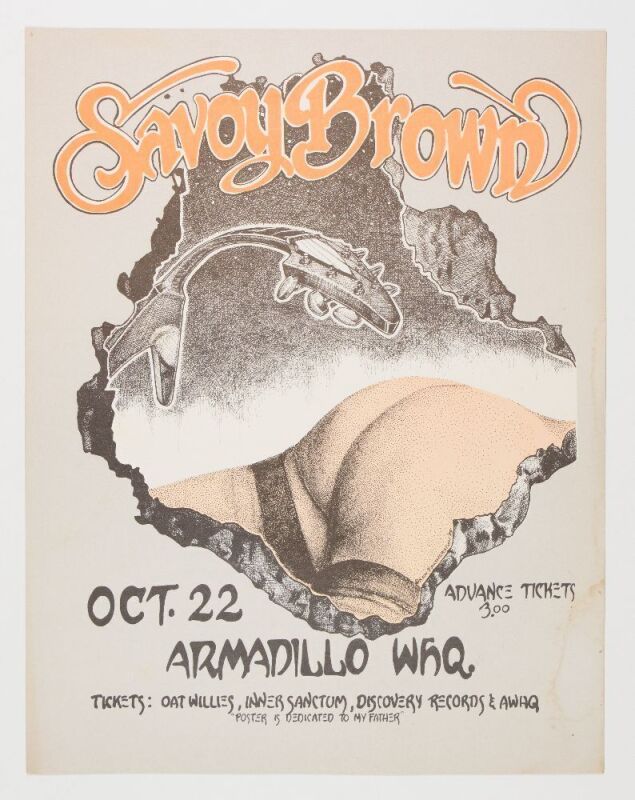 1975 Savoy Brown Armadillo World Headquarters Austin Poster Excellent 71