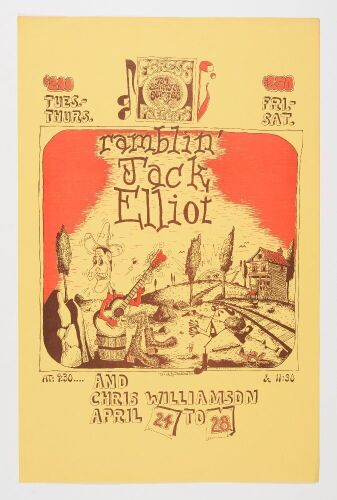 1973 Ramblin' Jack Elliott Chris Williamson The Egress Vancouver Poster Near Mint 85