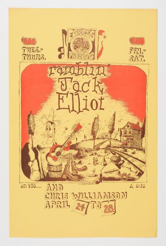 1973 Ramblin' Jack Elliott Chris Williamson The Egress Vancouver Poster Near Mint 85