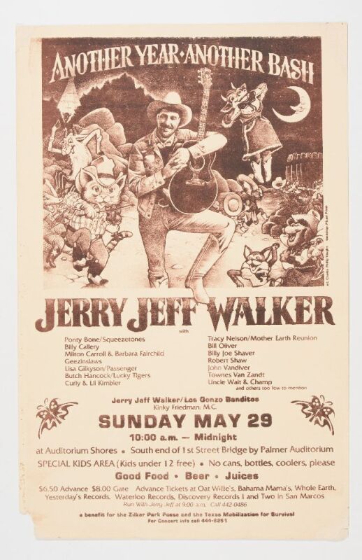 1983 Jerry Jeff Walker Townes Van Zandt Tracy Nelson Auditorium Shores Austin Poster Extra Fine 63