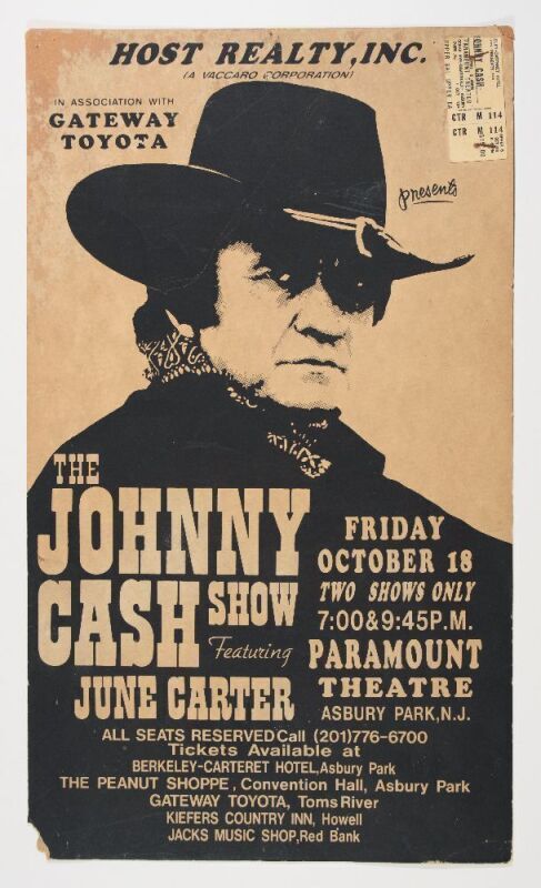1985 Johnny Cash June Carter Paramount Theatre Asbury Park Poster with Ticket Extra Fine 61