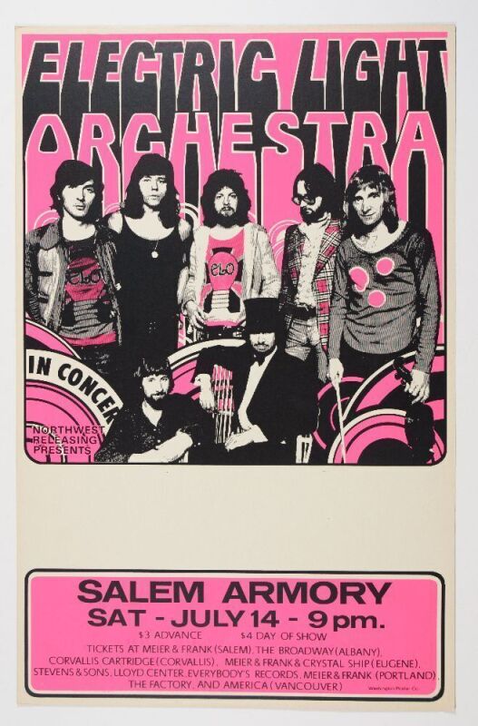 1973 Electric Light Orchestra Salem Armory Oregon Cardboard Poster Near Mint 85