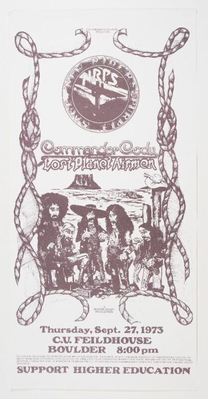 1973 NRPS Commander Cody University of Colorado Fieldhouse Boulder Poster Near Mint 87