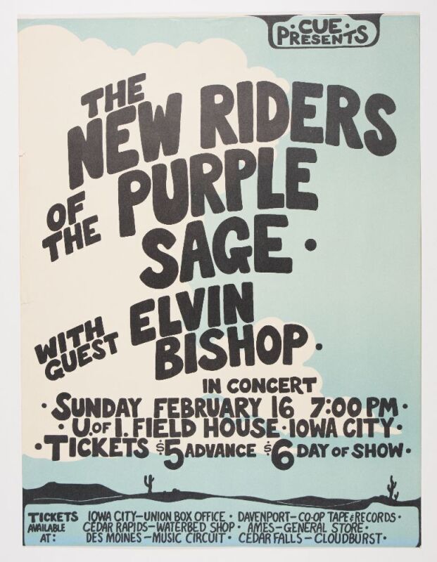 1975 New Riders of the Purple Sage Elvin Bishop University of Iowa Fieldhouse Poster Excellent 71