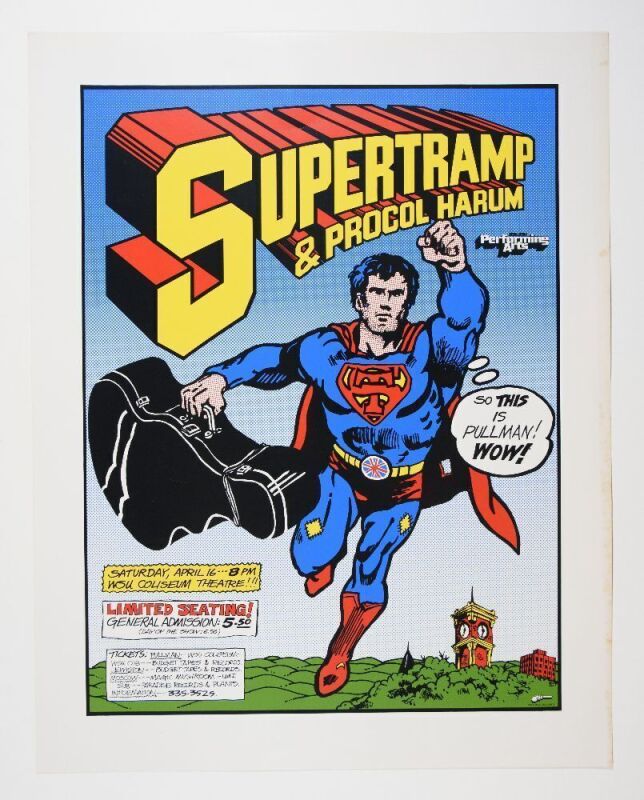 1977 Supertramp Procol Harum Washington State University Coliseum Theatre Pullman Poster Excellent 79