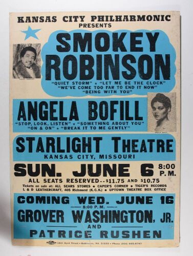 1982 Smokey Robinson Angela Bofill Starlight Theatre Kansas City Cardboard Globe Poster Extra Fine 61