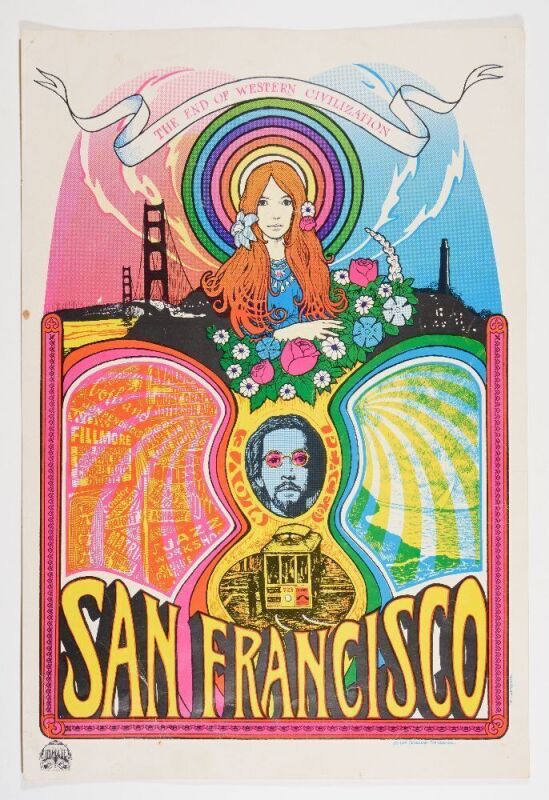 1967 Tom Cevernak Tom Connell San Francisco The End of Western Civilization Headshop Poster Extra Fine 67